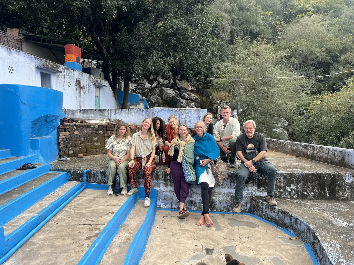 Visitors at a sacred water site in the Pushkar hills