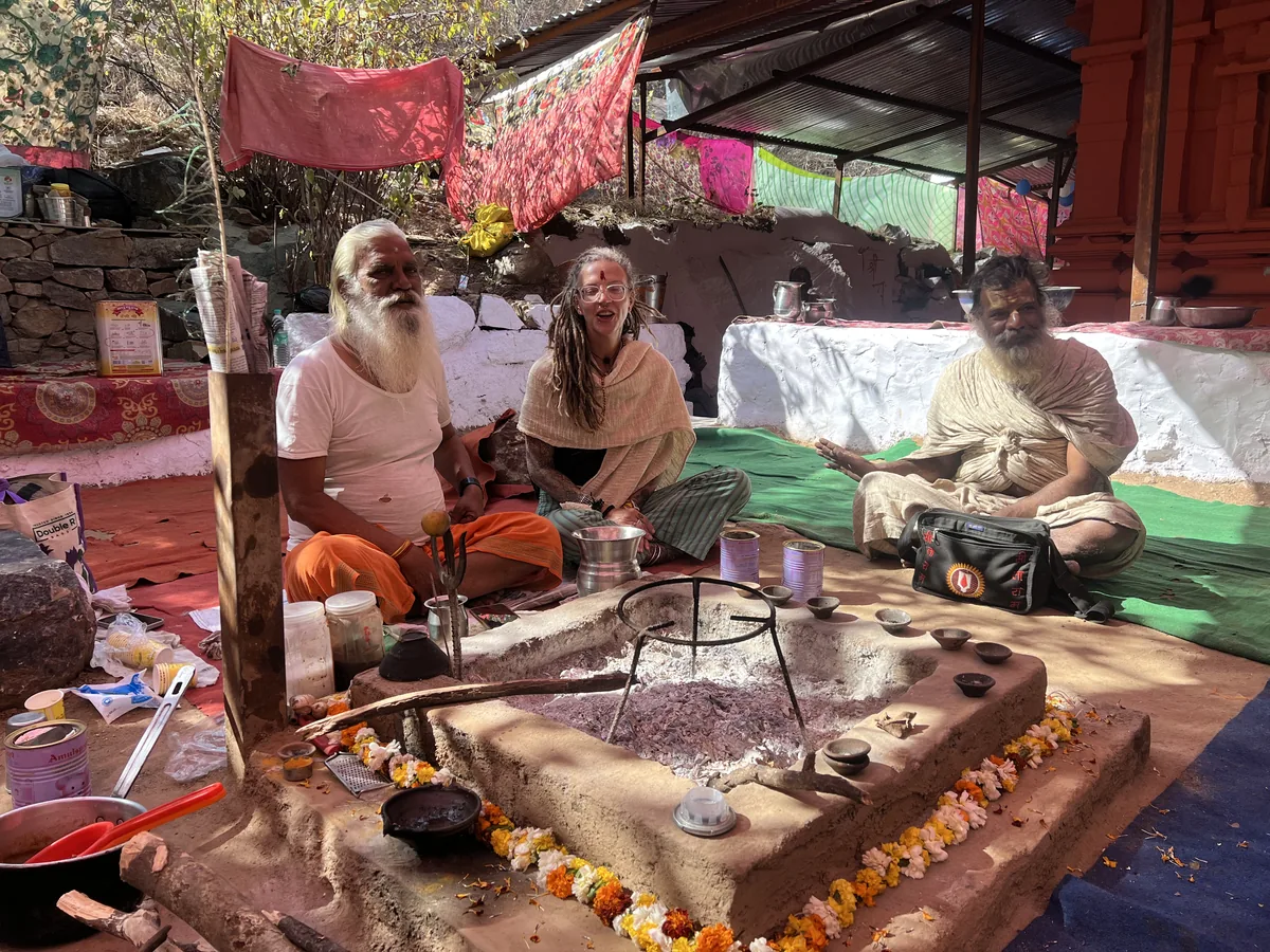 A havan ceremony at a sacred site near Pushkar