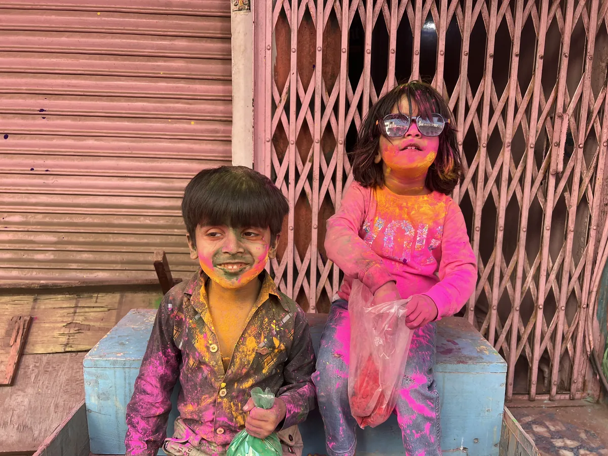 Children celebrate Holi with colour in Pushkar