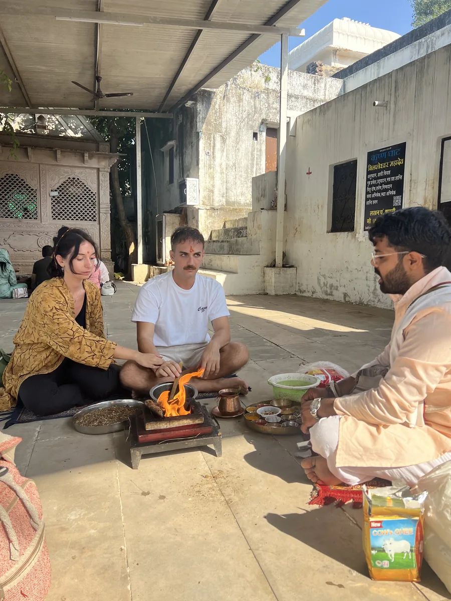 Guests take part in a sacred ritual in Pushkar